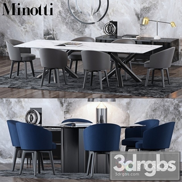 Minotti Modern Dining Set 3 3dsmax Download - thumbnail 1