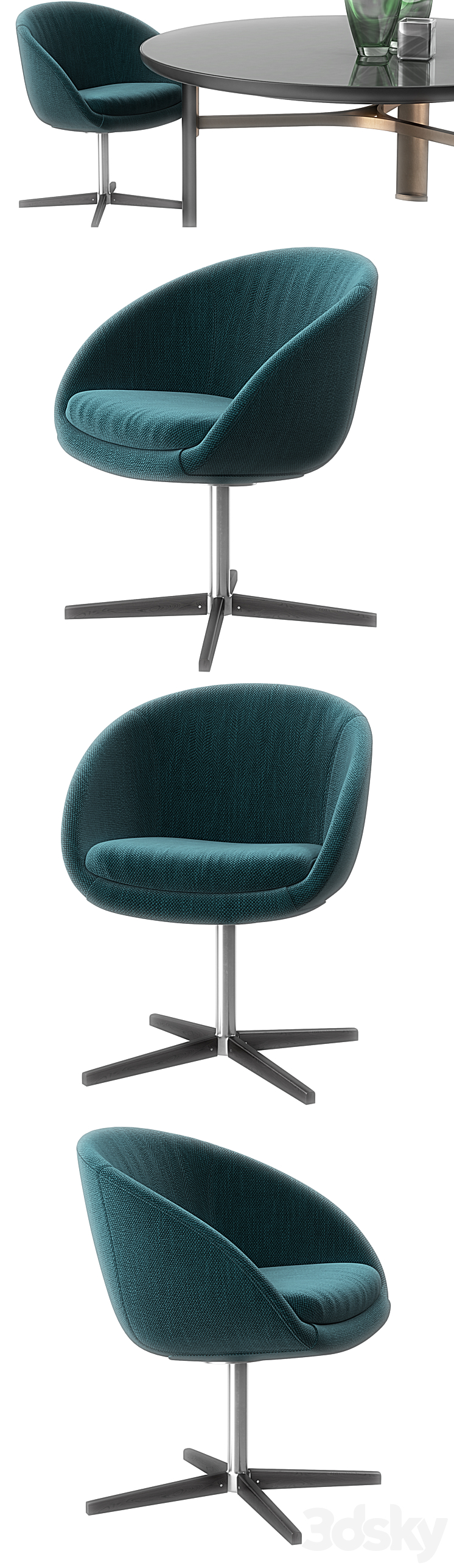 Minotti Russel swivel chair set 3DS Max - thumbnail 2