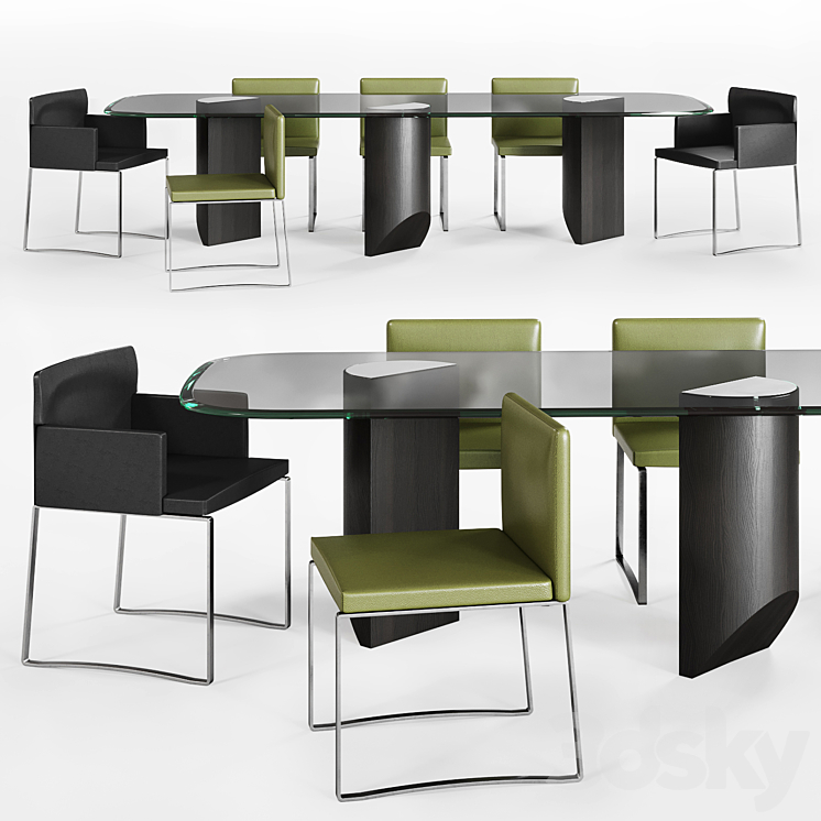 Minotti Wedge Dining table and Flynt stool 3DS Max - thumbnail 1