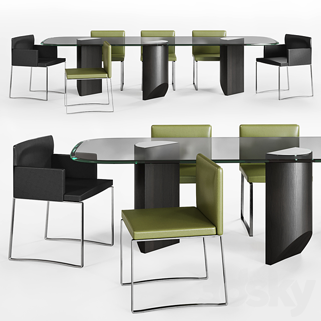 Minotti Wedge Dining table and Flynt stool 3DSMax File - thumbnail 1