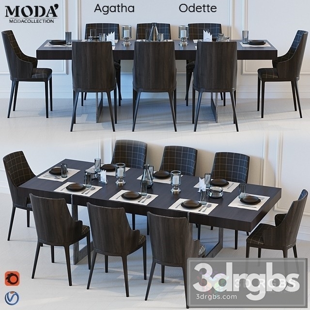 Moda Agatha Odette Table and Chair 3dsmax Download - thumbnail 1