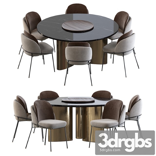 Modern baron sea foam dining chair and round table 2 3dsmax Download - thumbnail 1