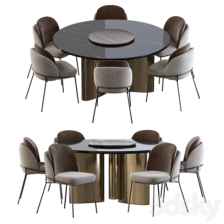 Modern Baron Sea Foam Dining Chair and Round table 3DS Max - thumbnail 1