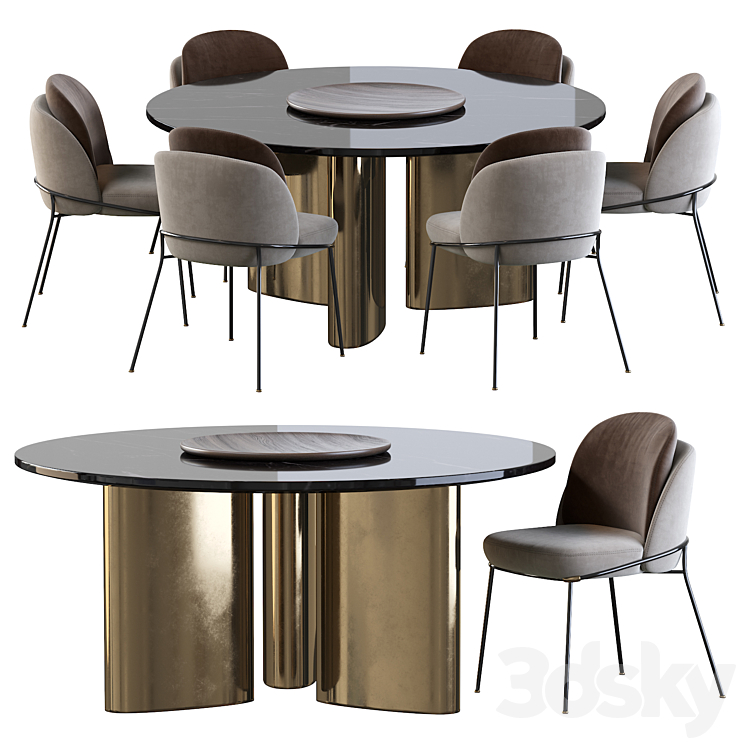 Modern Baron Sea Foam Dining Chair and Round table 3DS Max - thumbnail 2