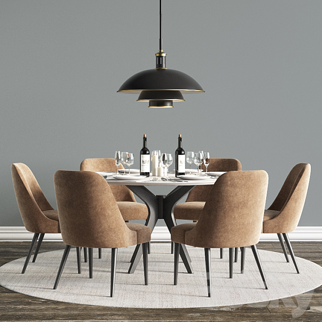 Modern Dinning Set 4 3DS Max Model - thumbnail 2