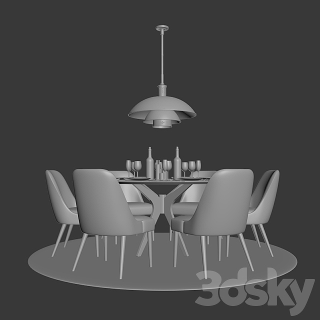 Modern Dinning Set 4 3DS Max Model - thumbnail 3