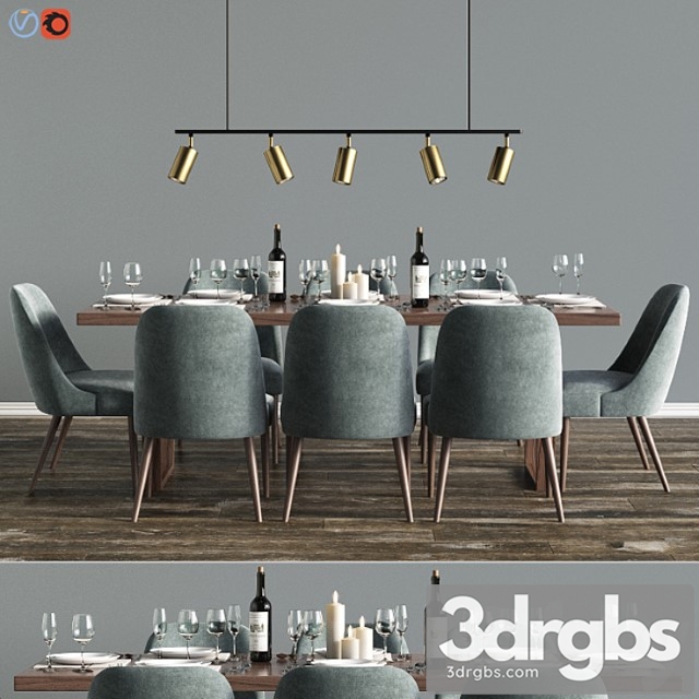 Modern dinning set 6 2 3dsmax Download - thumbnail 1