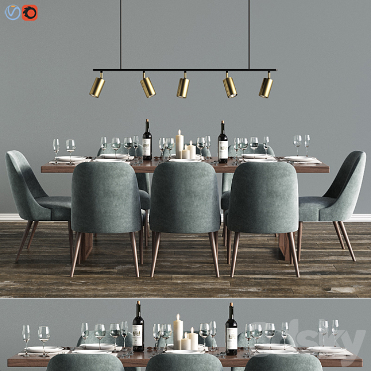 Modern Dinning Set 6 3DS Max - thumbnail 1