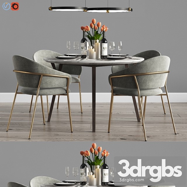 Modern dinning set 9 2 3dsmax Download - thumbnail 1