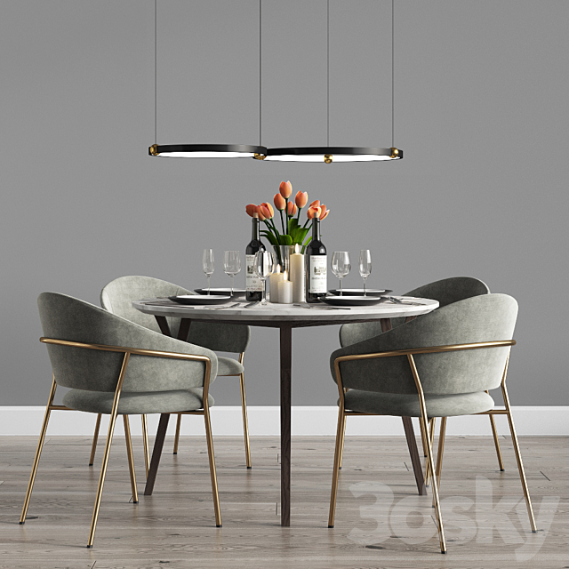 Modern Dinning Set 9 3DS Max Model - thumbnail 2