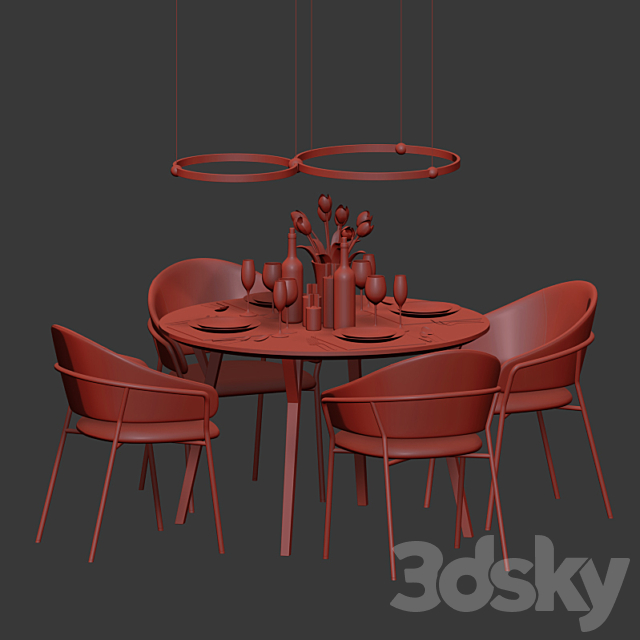 Modern Dinning Set 9 3DS Max Model - thumbnail 3