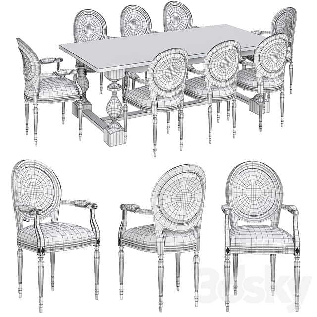 Monastery Rectangular Dining Table Restoration Hardware 3DSMax File - thumbnail 2