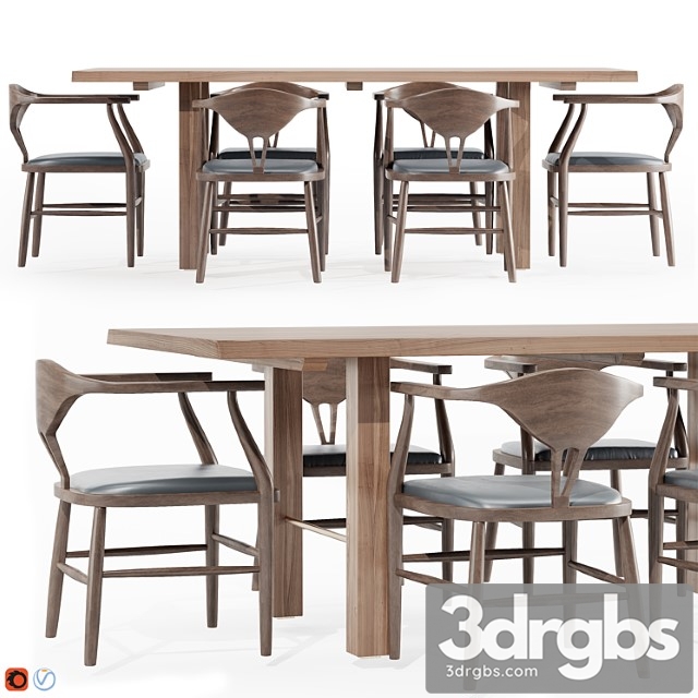 Montana live edge dining table with peking b dining chairs 2 3dsmax Download - thumbnail 1