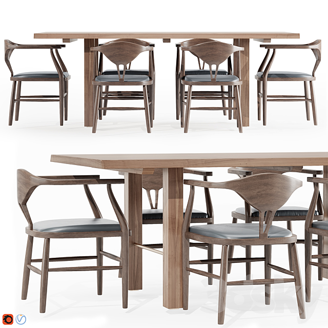 Montana Live Edge Dining Table with Peking B Dining Chairs 3DSMax File - thumbnail 1