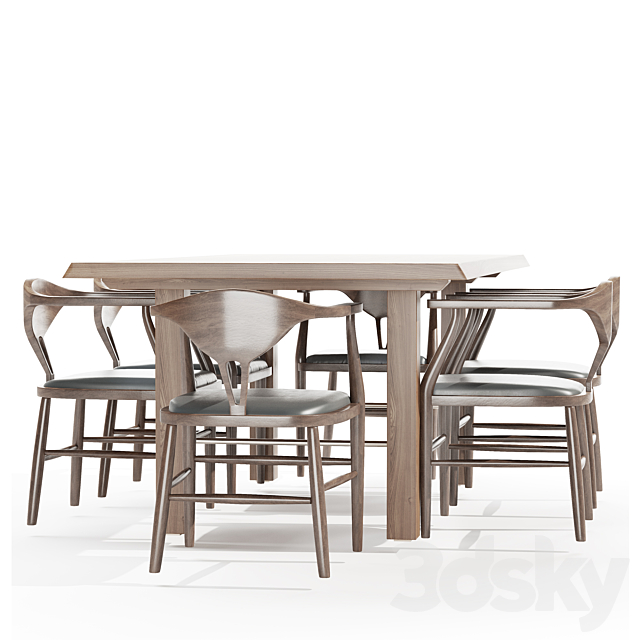 Montana Live Edge Dining Table with Peking B Dining Chairs 3DSMax File - thumbnail 2