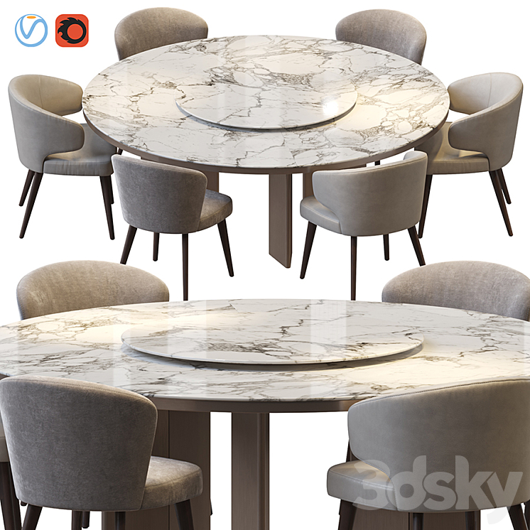 MORGAN MARBLE TABLE AND ASTON DINING CHAIR 3DS Max Model - thumbnail 3