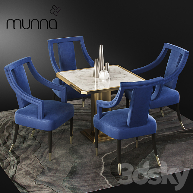 Munna Design dining set with CORSET Chair. Table and Decor 3DSMax File - thumbnail 1