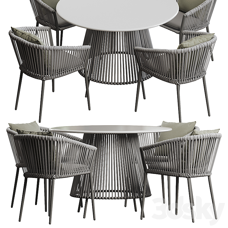 Muse dining table Silver round 3DS Max Model - thumbnail 2