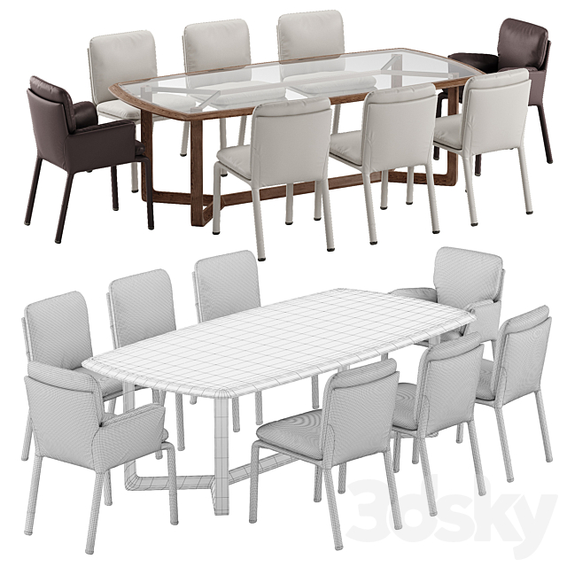 Natuzzi Ambra chair Amber table set 3DSMax File - thumbnail 3