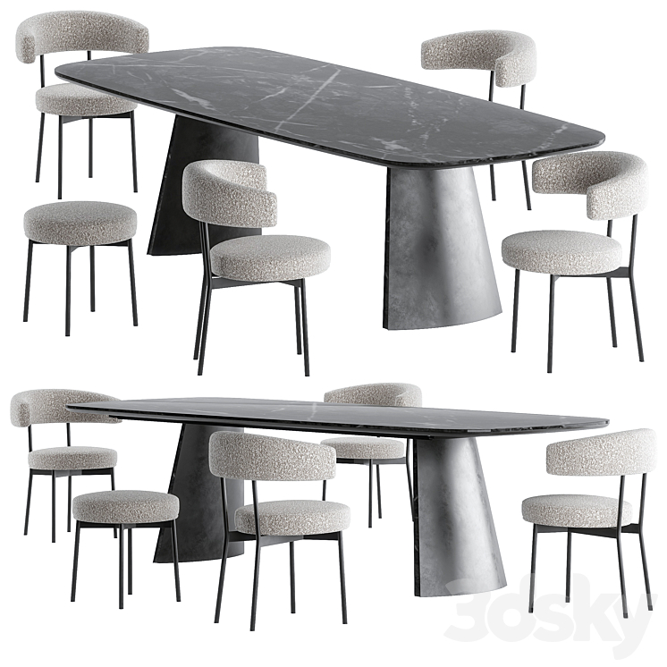 Neuilly chair Torii_table set by Bonaldo 3DS Max Model - thumbnail 1