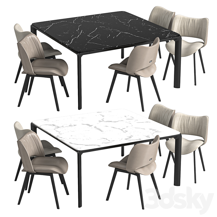 Nice Leather Chair and Homey Square Table 3DS Max Model - thumbnail 3