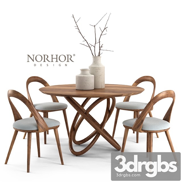 Norhor bergen round table and walnut chair 2 3dsmax Download - thumbnail 1