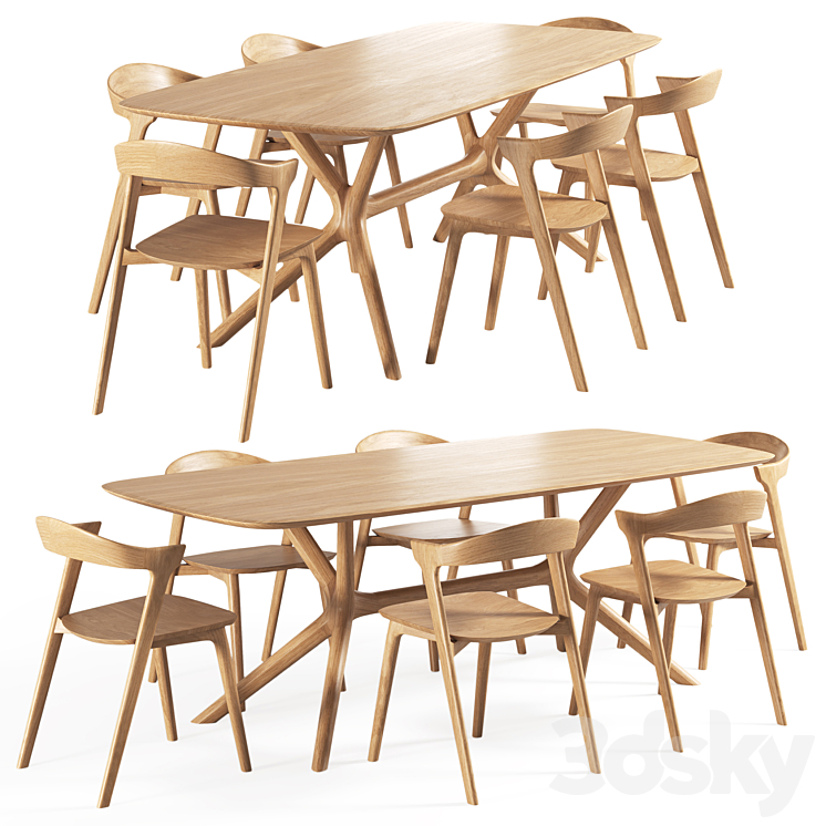 Oak-bok chair oak-x table 3DS Max Model - thumbnail 1