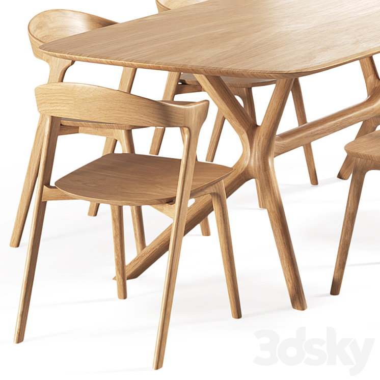 Oak-bok chair oak-x table 3DS Max - thumbnail 2