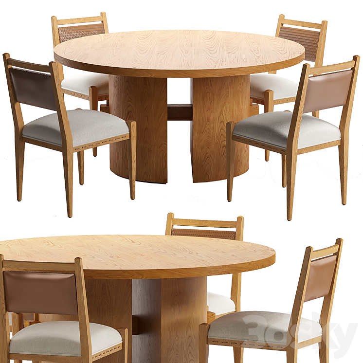 Oak dining set 3DS Max - thumbnail 1