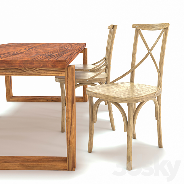 ODGER Table and 6 Teak Cross Back Dining Chair 3DS Max Model - thumbnail 4