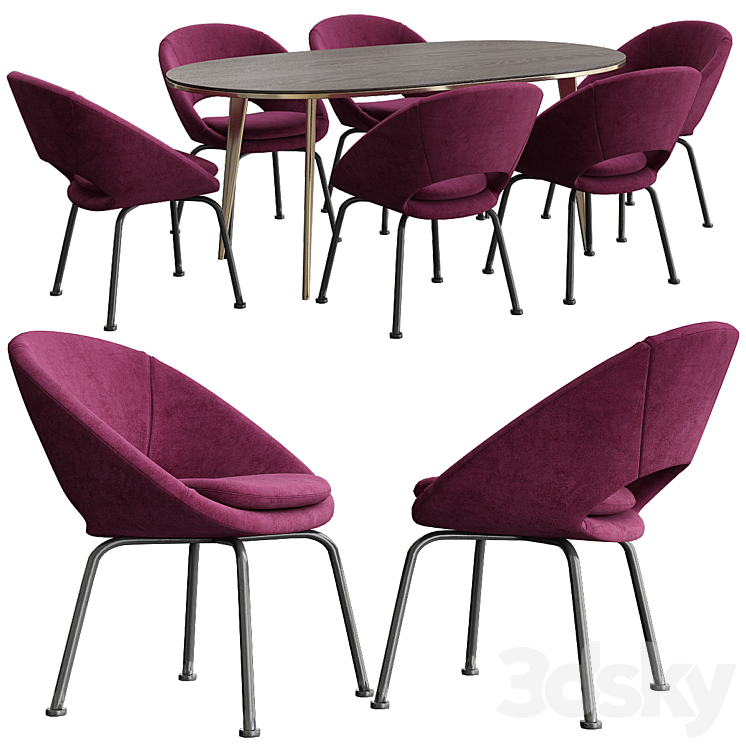 Orb Velvet Dining Chair Westelm 3DS Max - thumbnail 1