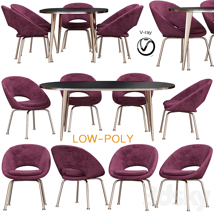 Orb Velvet Dining Chair Westelm 3DS Max - thumbnail 1