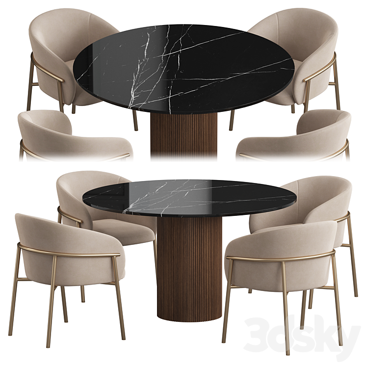 Ostinato table Rimo chair Dining set 3DS Max Model - thumbnail 3