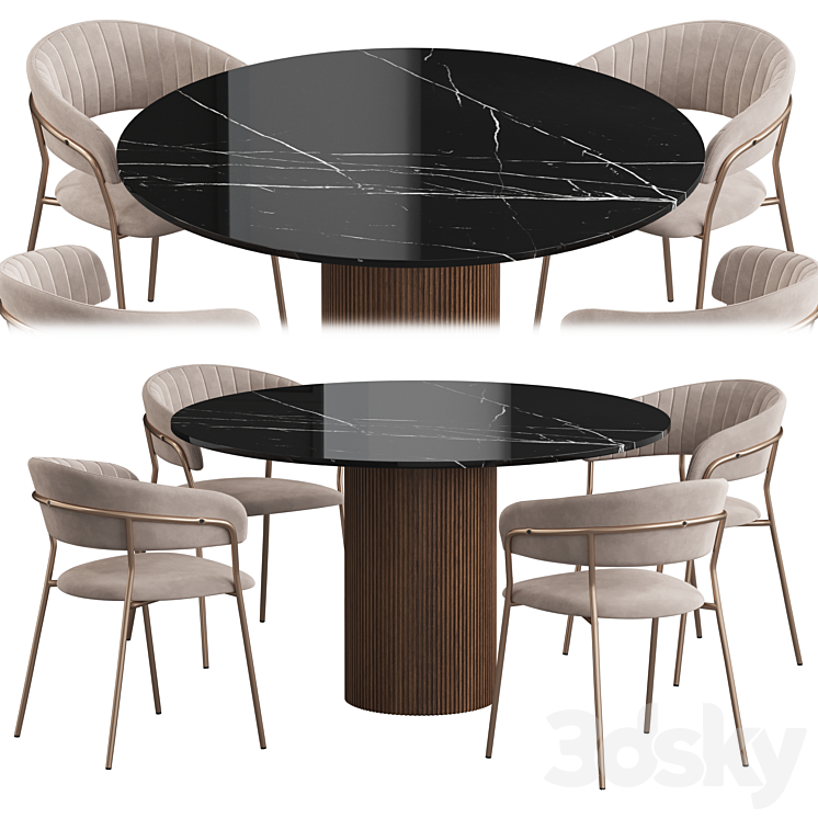 Ostinato table Turin chair Dining set 3DS Max Model - thumbnail 1