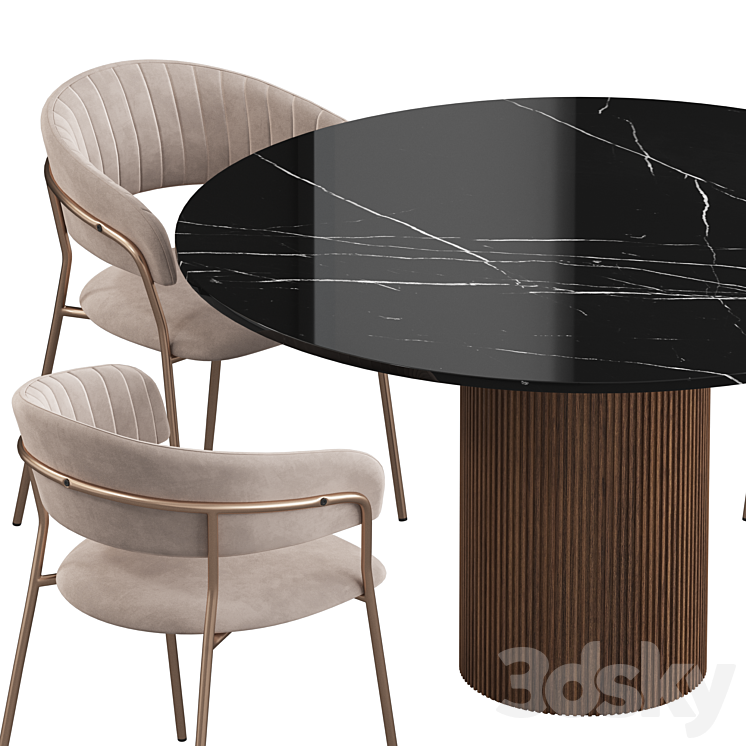 Ostinato table Turin chair Dining set 3DS Max Model - thumbnail 2