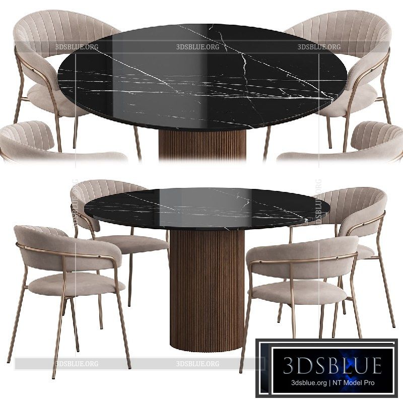 Ostinato table Turin chair Dining set 3DS Max - thumbnail 3