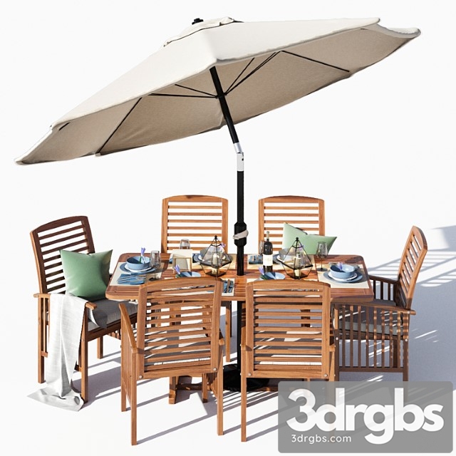 Other Brown acacia 7- piece dining set 3dsmax Download - thumbnail 1