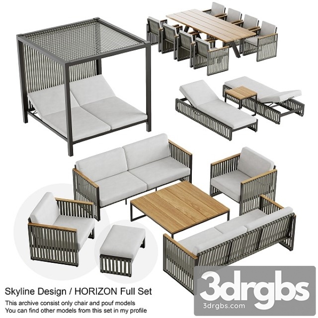 Outdoor Garden Wicker Woven Dining Set 3dsmax Download - thumbnail 1