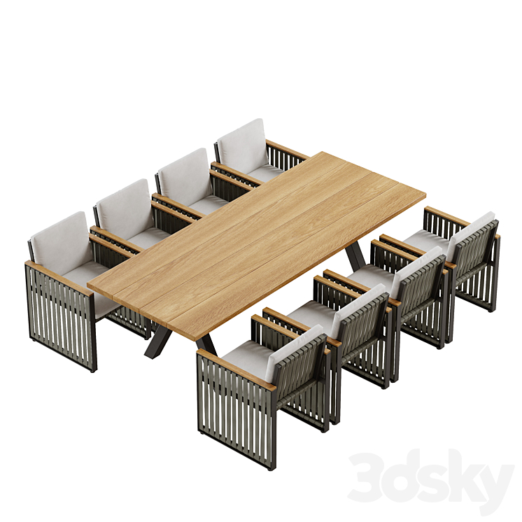 Outdoor garden wicker woven dining set Skyline design Horizon 3DS Max - thumbnail 2