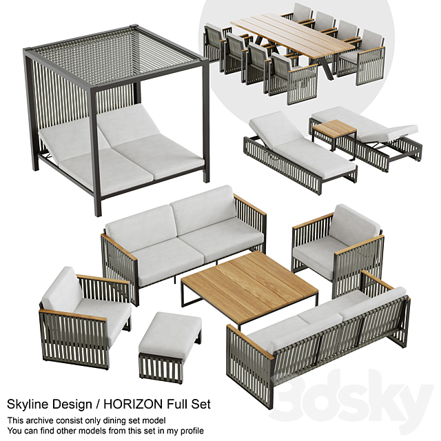 Outdoor garden wicker woven dining set Skyline design Horizon 3DSMax File - thumbnail 5