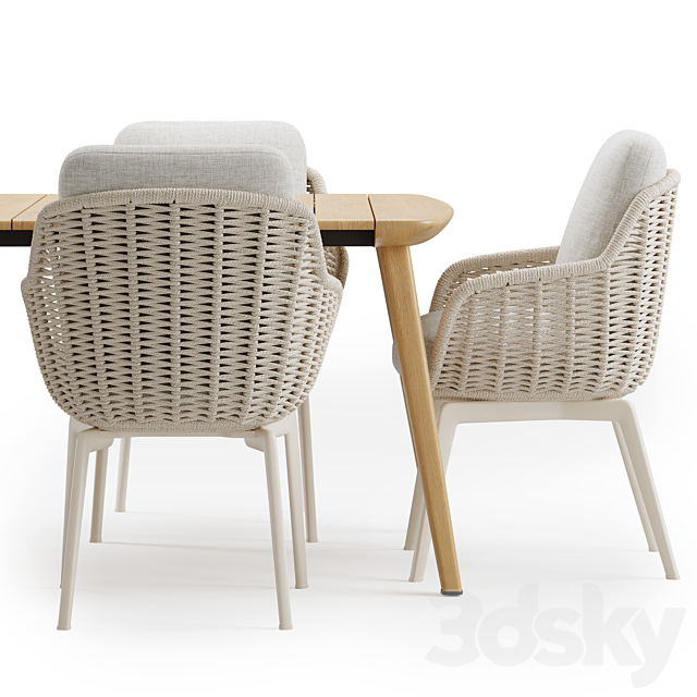 Outdoor Garden Woven Dining Set Belt Cord 3DS Max Model - thumbnail 3