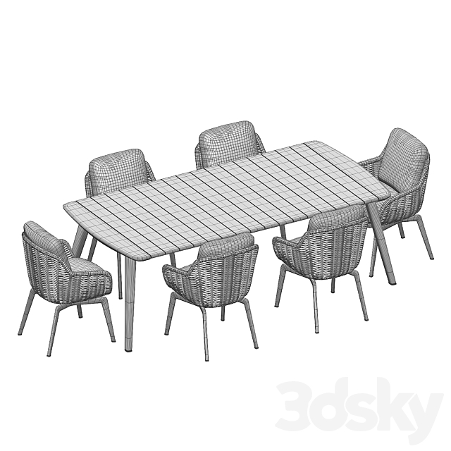 Outdoor Garden Woven Dining Set Belt Cord 3DS Max Model - thumbnail 6