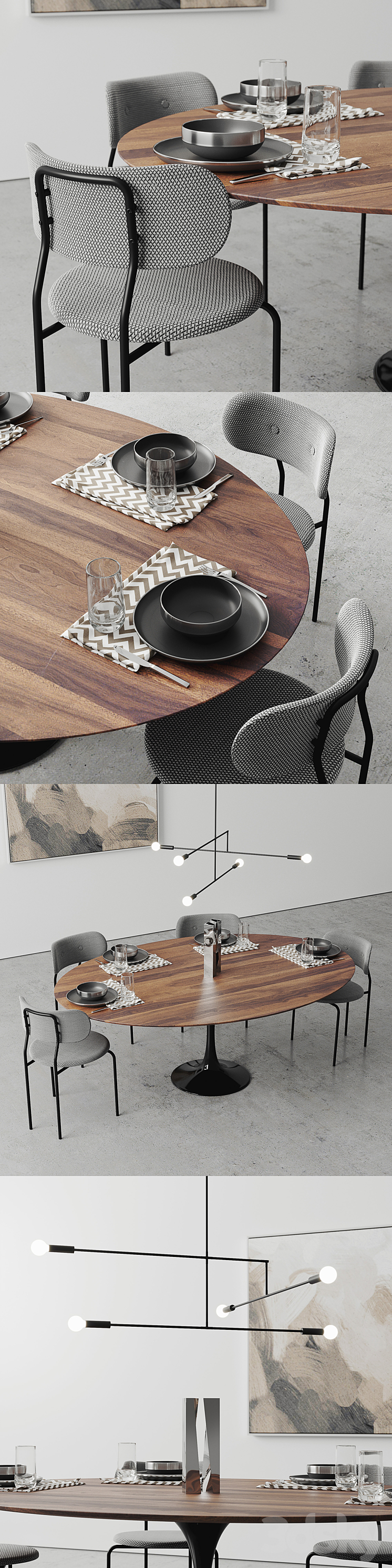 “Oval Tulip Dining Table 78 “”walnut set” 3DS Max Model - thumbnail 2