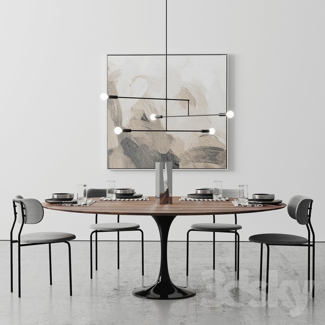 “Oval Tulip Dining Table 78 “”walnut set” 3DS Max - thumbnail 3