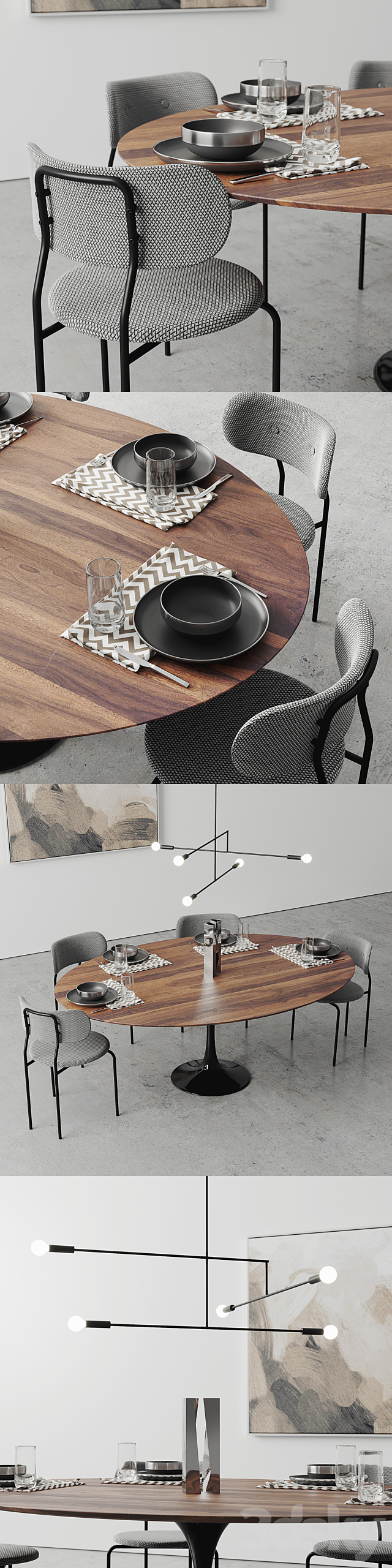 Oval Tulip Dining Table 78 “walnut set 3DSMax File - thumbnail 2