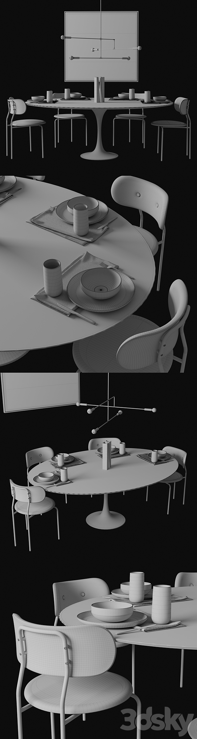 Oval Tulip Dining Table 78 “walnut set 3DSMax File - thumbnail 3