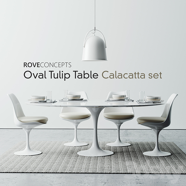 “Oval Tulip Table 78″” Calacatta set” 3DS Max - thumbnail 1