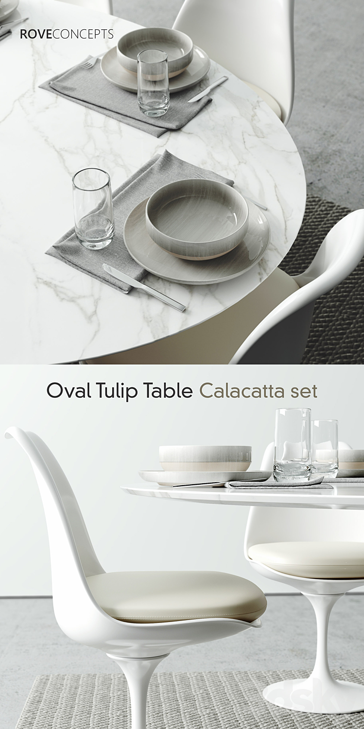 “Oval Tulip Table 78″” Calacatta set” 3DS Max - thumbnail 2