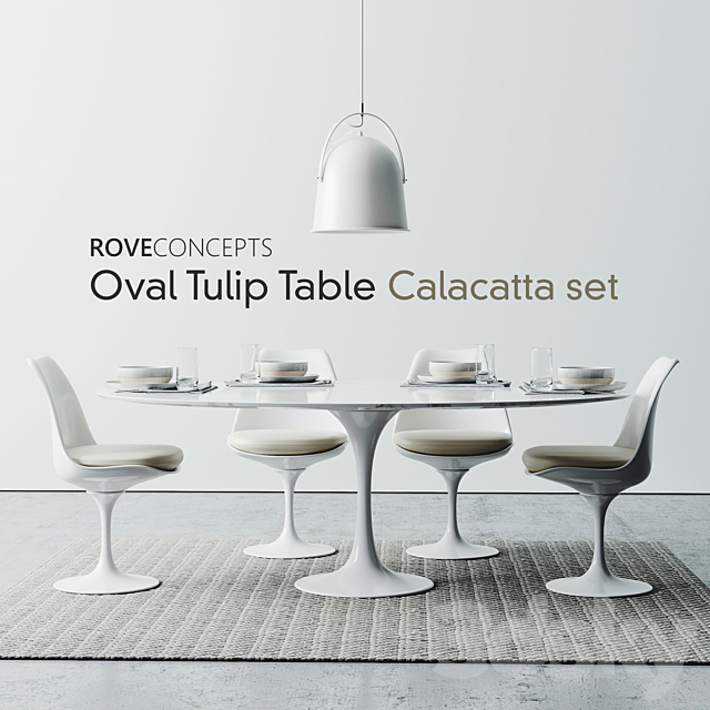 Oval Tulip Table 78″ Calacatta set 3DSMax File - thumbnail 1