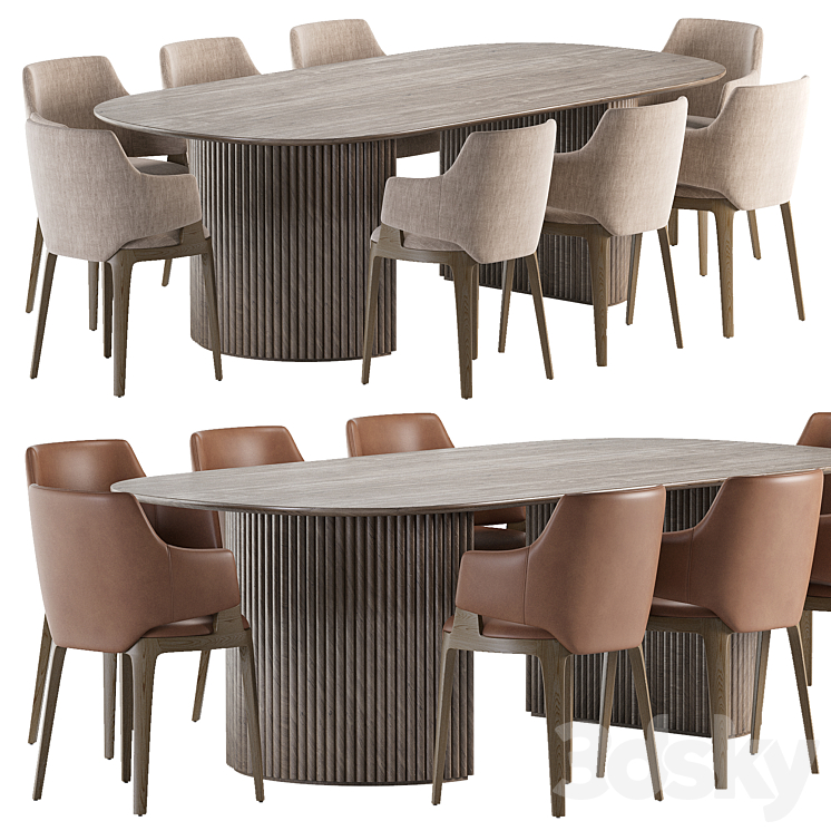 Parc Oval Dining Table and Velis Chair 3DS Max Model - thumbnail 1